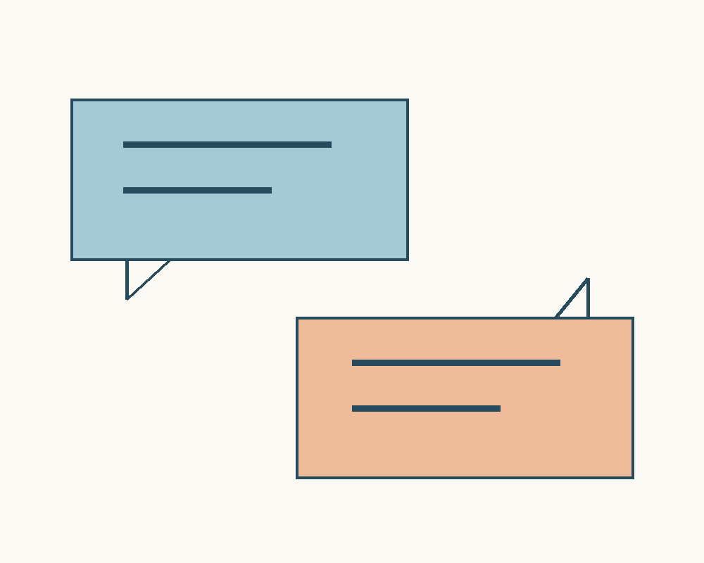 Illustration originale de deux bulles décalées. Elles représentent deux propositions dans un exemple inventé, pas des messages de membres.